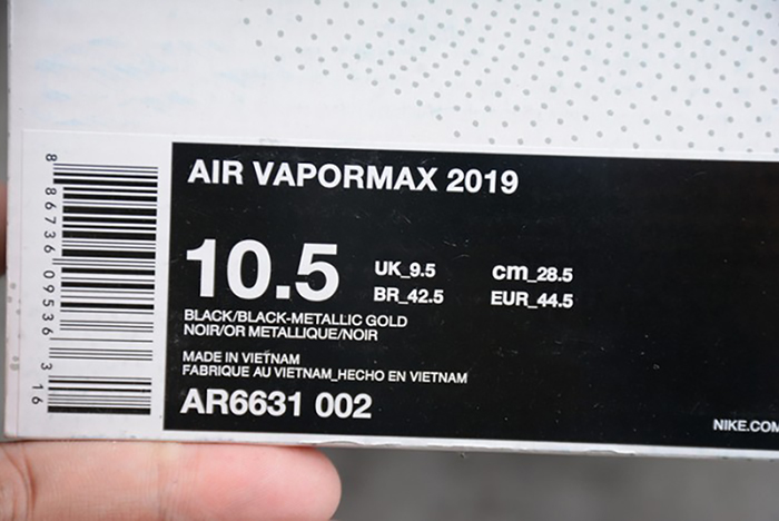 nike air vapormax 2019 black/metallic gold ar6631-002